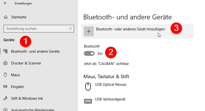 Bluetooth-Einstellungen öffnen
Gerät einschalten