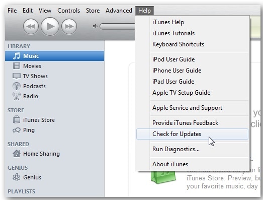 Öffnen Sie iTunes und klicken Sie auf Hilfe > Nach Updates suchen.
Folgen Sie den Anweisungen, um das neueste Update zu installieren.